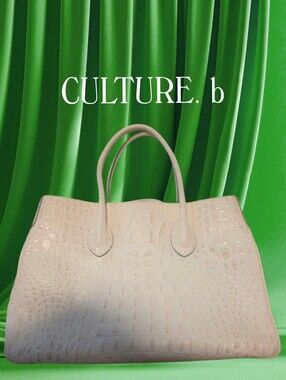 Courage B Croc-Embossed Tote Bag in Bone Ostrich